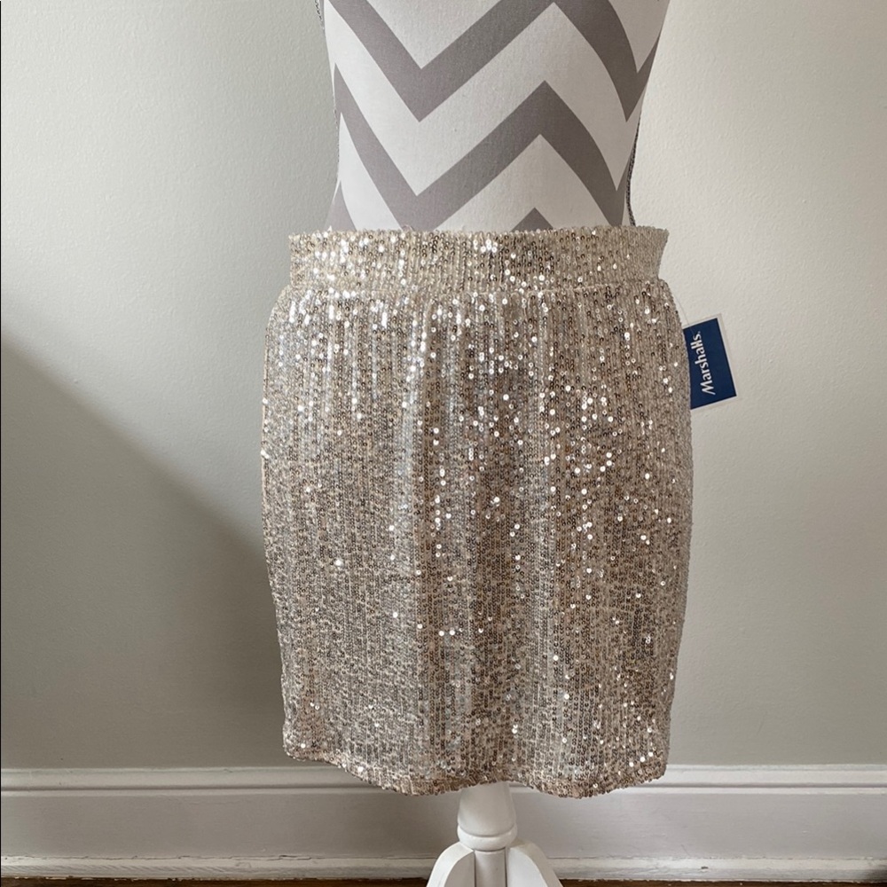 Love on a Hanger Cream Tan Sequin Mini Skirt